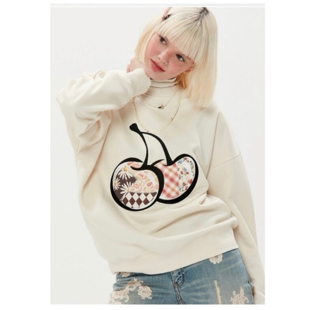 Cream Sweatshirt with Cherry Design